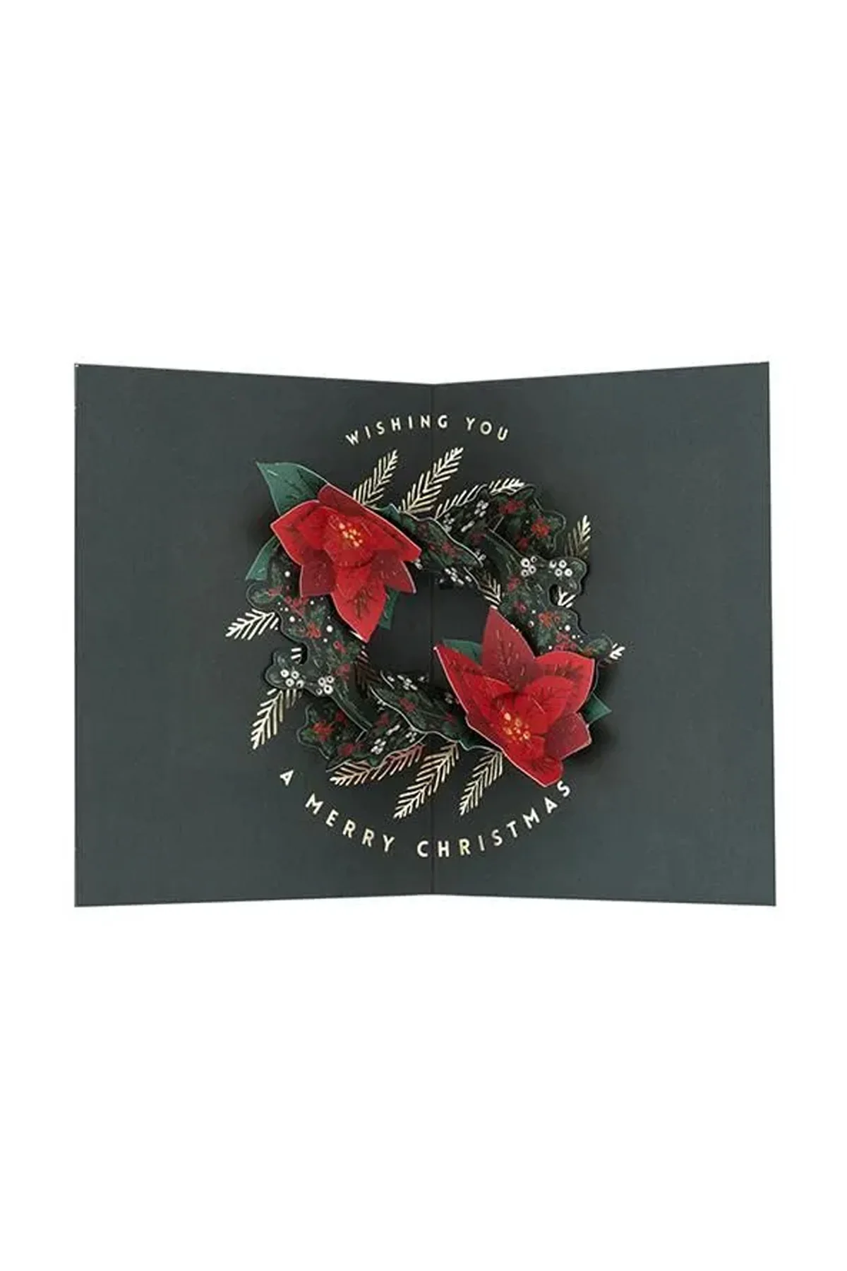 Wishing You Beautiful Holidays Red Poinsettia Wreath Pop-Up Christmas Card - Image 2