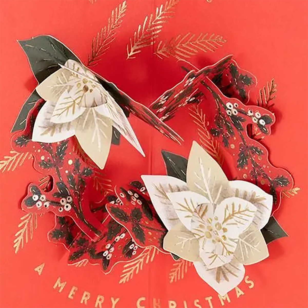 Wishing You Beautiful Holidays White Poinsettia Wreath Pop-Up Christmas Card - Image 5